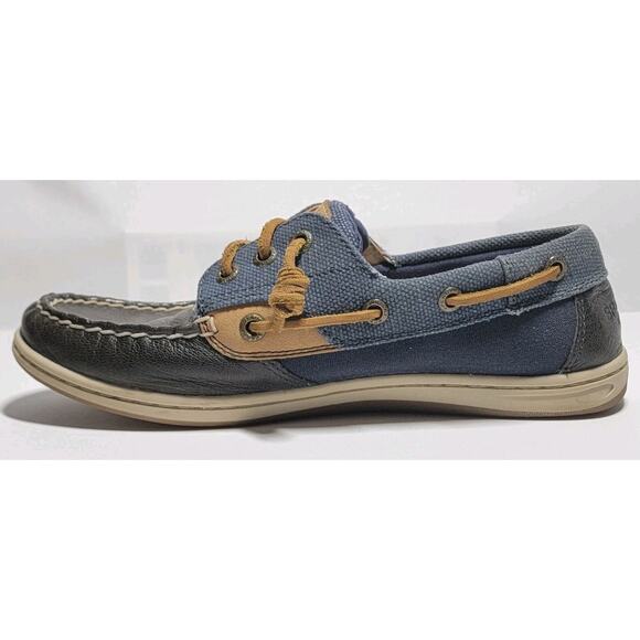 Sperry Songfish 3-Eye Boat Shoes Women’s Size 7 STS97723 Navy Tan Leather Clean - Picture 2 of 9